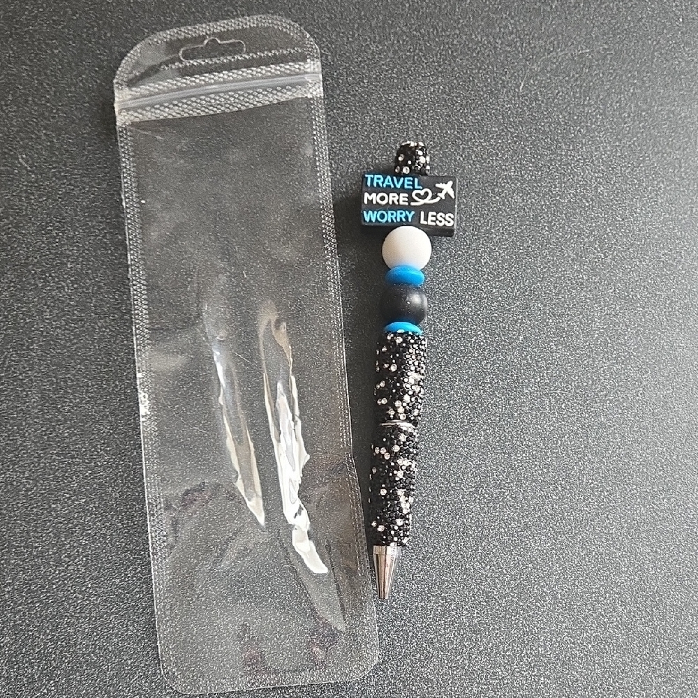 Travel More Worry Less Beaded Pen - Black and Blue